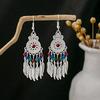 Богемные красочные серьги-подвески с кисточками из перьев - Этнический стиль, серебряный дизайн Миао