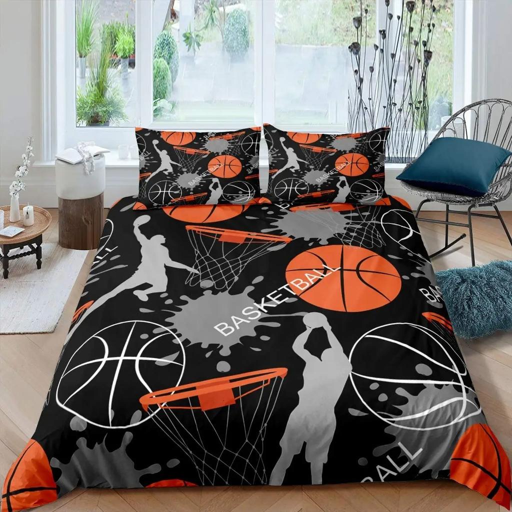 Basketball Bedding Sets,Polyester 3D Cartoon Boy's Duvet Cover Bedspread Pillowcase Bed Clothes Children Boys Bed Bedroom Sets