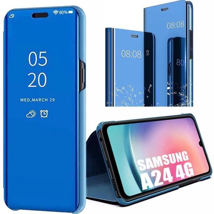 Coque pour Samsung Galaxy A24 + 2 Verres Trempés Effet Miroir Protection Bleu Clear View