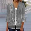 Женская мода свободный повседневный принт с рукавом три четверти рубашка на пуговицах кардиган топ