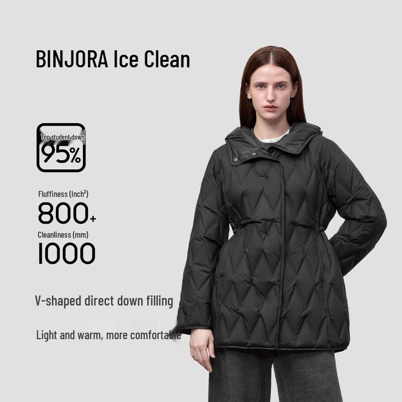 BINJORA Женская утепленная куртка средней длины с капюшоном, 95% белый утиный пух, J5300DB60