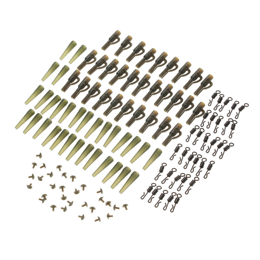 120pcs 30Set Fishing Set Safety  Clips Tail Rubber Tubes with Pins  Swivels Carp Fishing Terminal Tackle Tool