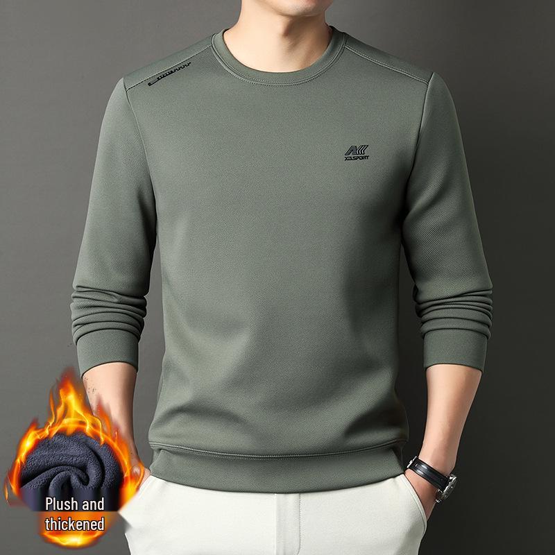 2025 Men's Fleece-Lined Casual Round Neck Warm Sweatshirt Long Sleeve T-shirt Winter Collection