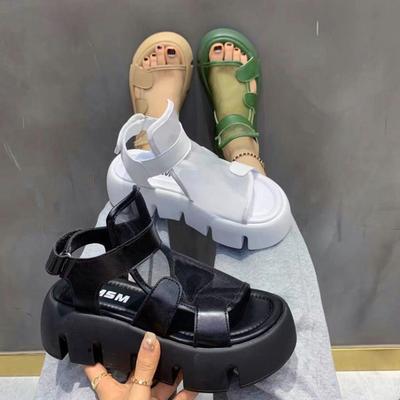 Сандалии в виде бисквитного торта, женские летние модные дышащие европейские сандалии из сетчатой ткани с липучкой на толстой подошве в римском стиле