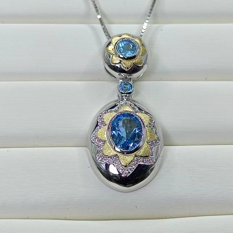 Sace Gems Ожерелье с подвеской из стерлингового серебра 925 пробы, 6*8 мм, натуральный швейцарский синий топаз, ожерелье для женщин, коктейльная вечеринка, изысканные ювелирные изделия, подарок