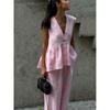 V-neck Sleeveless Vest Pants Set Pure Color Women V Neck Sleeveless Vest Pants Suit