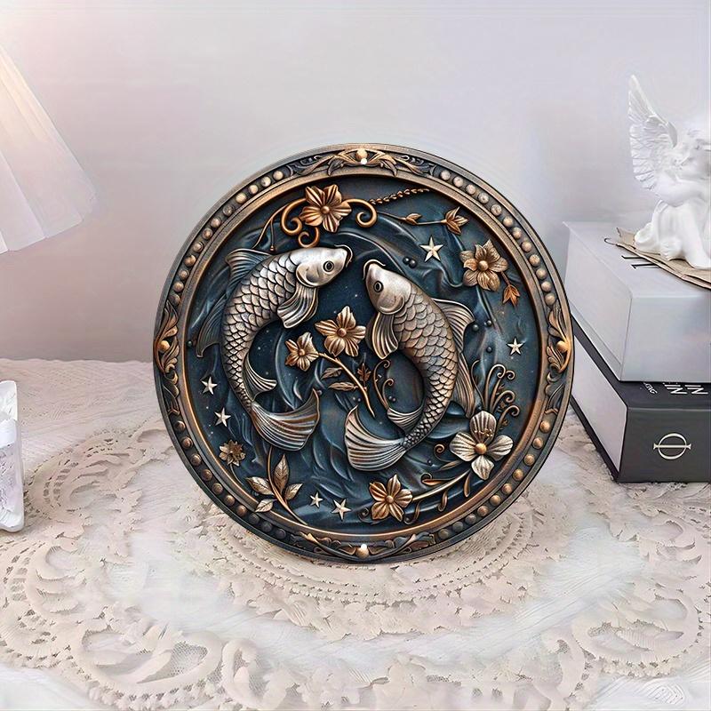 Pisces Zodiac Sign, Round Wooden Wall Art, Durable Protected Wooden Decor for Indoors and Outdoors, Decorative Wall Poster