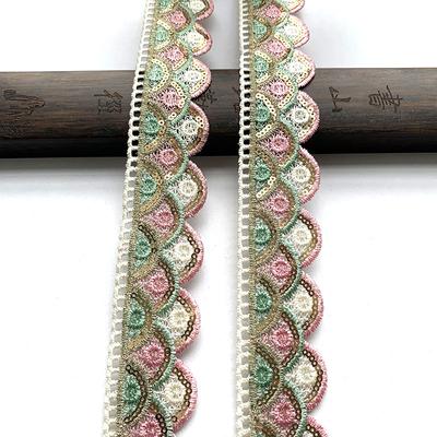 200 см/78,7 дюйма в каждой упаковке розово-зеленая кружевная отделка, вышивка лентами с блестками, ручная работа, сделай сам, тесьма для платья, аксессуары для шитья штор, декоративная ткань, ширина 4,0 см