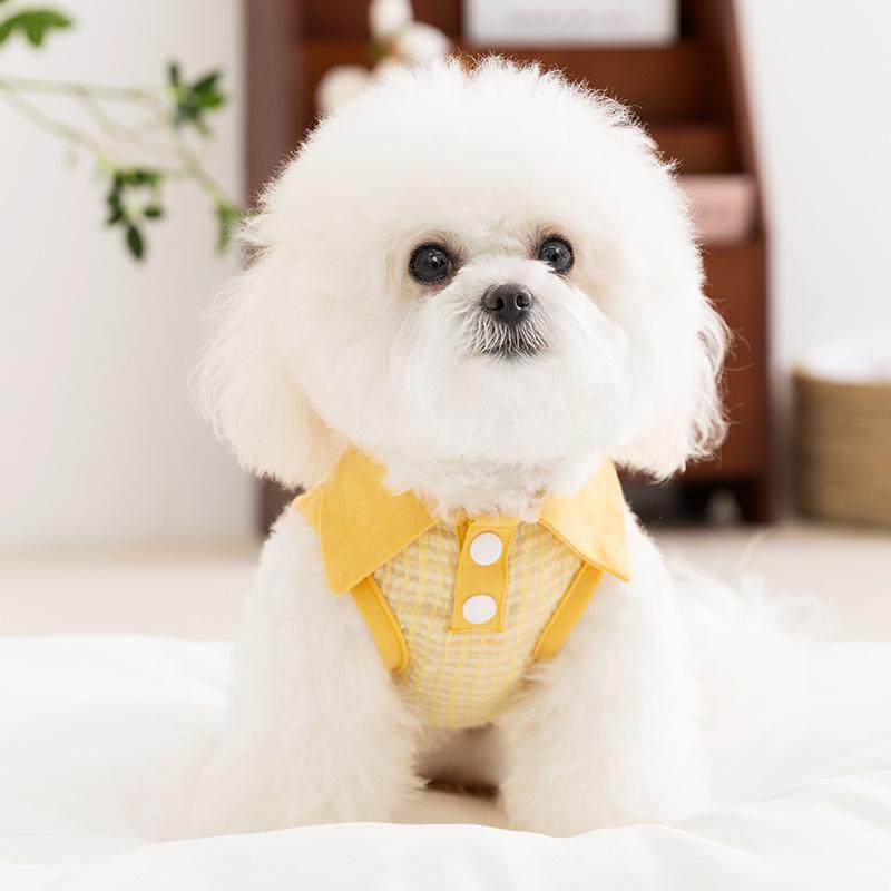 Dog Vest Spring and Summer Thin Jacquard Plaid Traction Bipod Teddy Bear Small and Medium Dog Pet Clothes