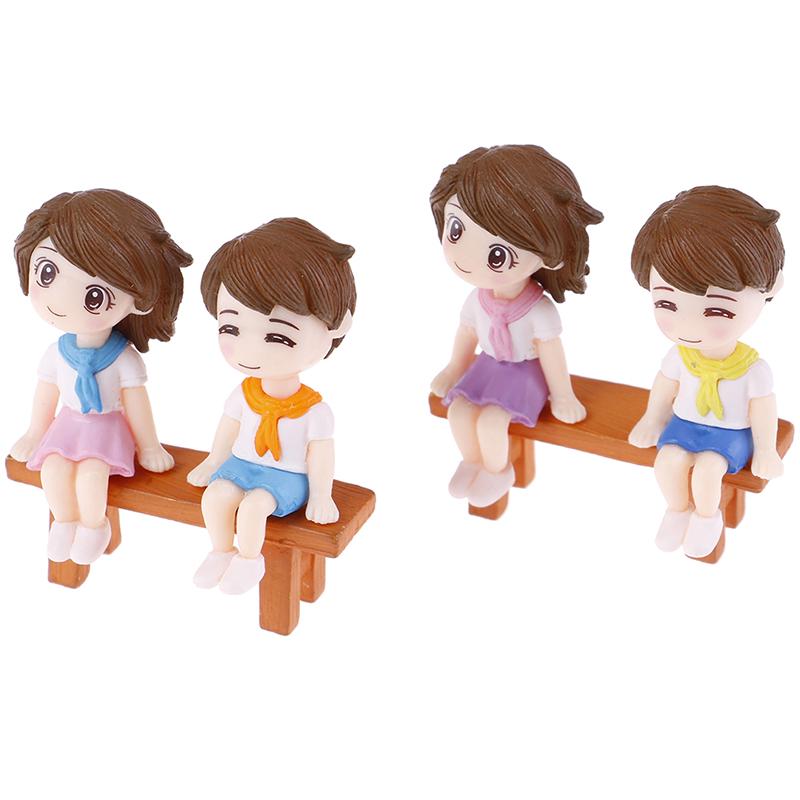 1Set Sweet Couple Diy Mini Miniature Figurine Garden Deco Seat Micro Landscape