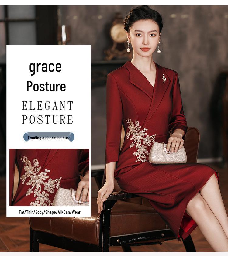 Высококачественное зауженное платье с V-образным вырезом Осень 2025 для мам невесты