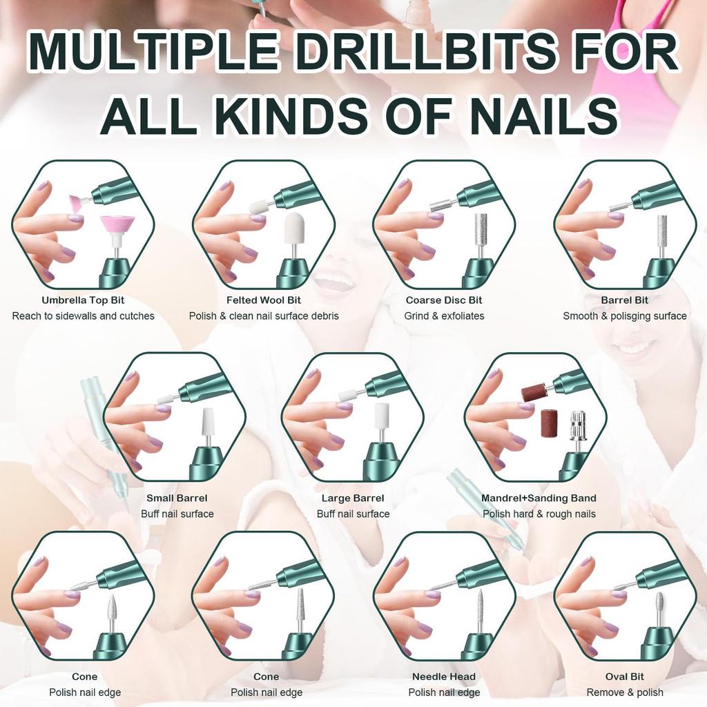 Профессиональная электрическая дрель для ногтей, набор сверл для акриловых ногтей, 45000 об/мин, перезаряжаемая портативная пилочка для ногтей, набор для женского маникюра и педикюра