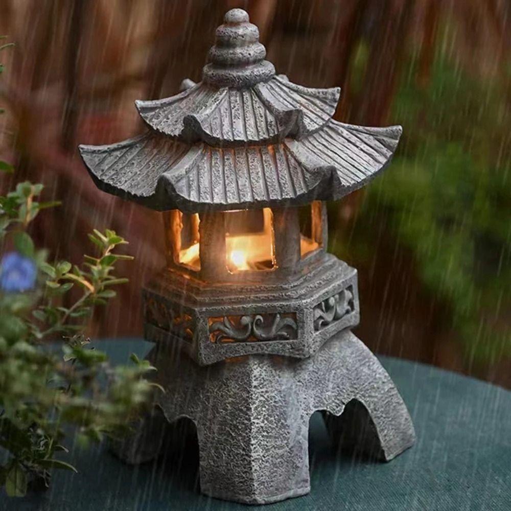 Resin Statue Light Exquisite Landscap Decorative Lamp Solar Stone Tower Light Courtyard