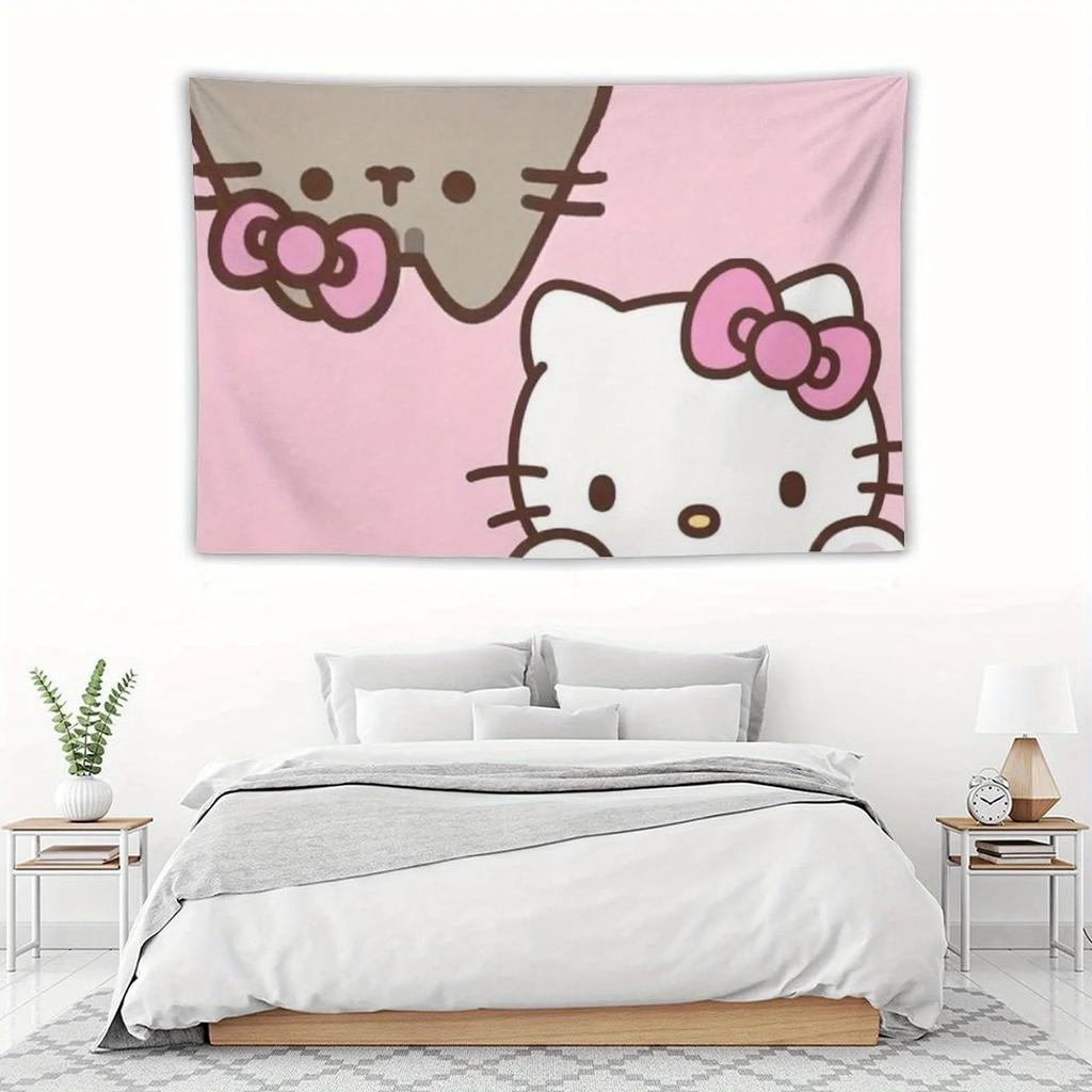 Тканый гобелен Sanrio Hello Kitty и кошки Мультяшный Яркий Кавайный Аниме Декор для дома Современное настенное искусство Подарок для поклонников Кити