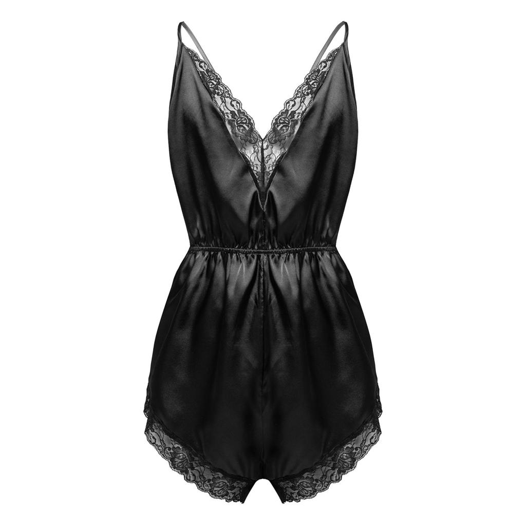 Мужское сексуальное женское белье на тонких бретельках с кружевной отделкой из атласной пижамы Комбинезон Ночное белье