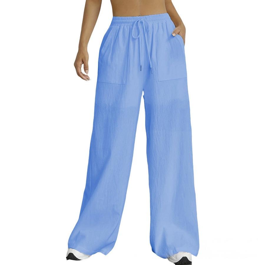 2026 Women's Solid Color Drawstring Micro Flare Straight-Leg Pants with Pockets