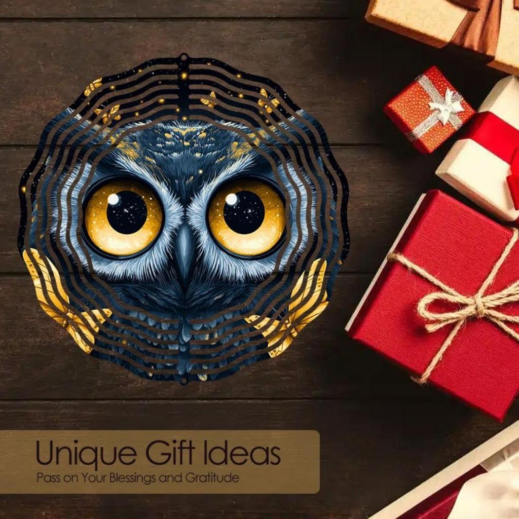 Металлический ветряной спиннер Сова с дизайном золотой ветви и успокаивающим перезвоном для декора сада, патио, двора на открытом воздухе. Батарейки не требуются