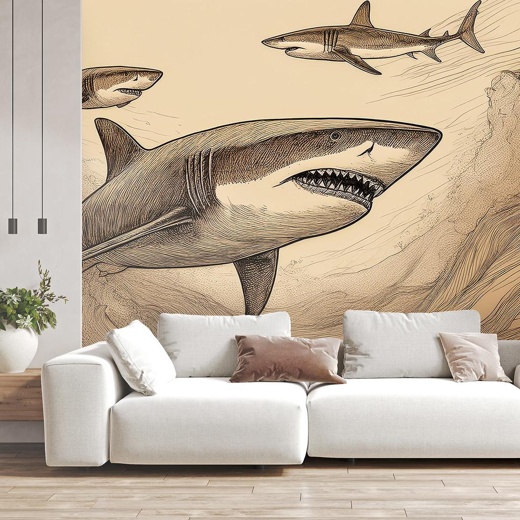 Wallpaper Sharks Animals Vintage