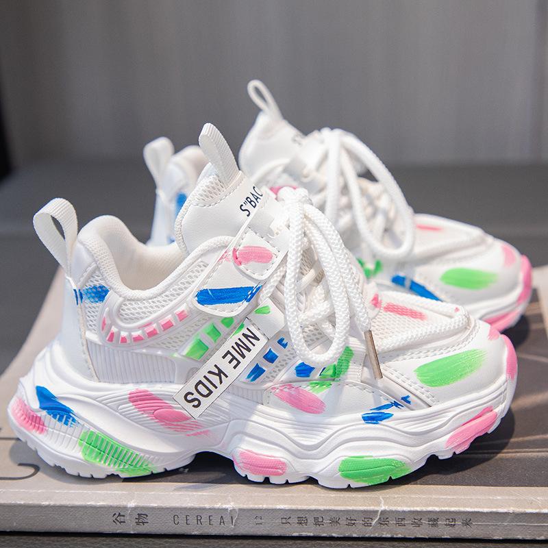 Girls' shoes, mesh breathable sports shoes, new spring and summer children's casual running shoes, school shoes for older children, dad shoes