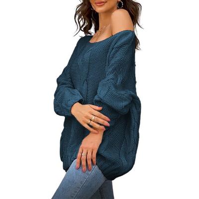 Женский осенне-зимний свитер большого размера с круглым вырезом и свободной вязкой