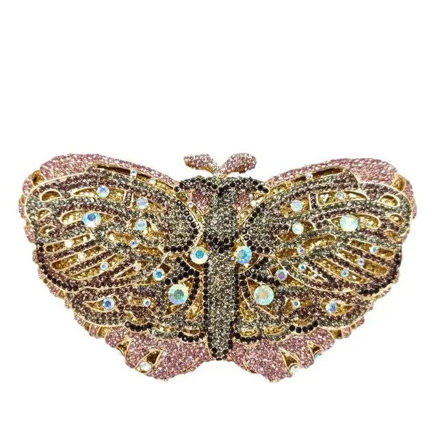 Boutique De FGG Женские синие вечерние сумки и клатчи Формальная вечеринка Ужин Клатч с кристаллами-бабочками Свадебная минодьерка