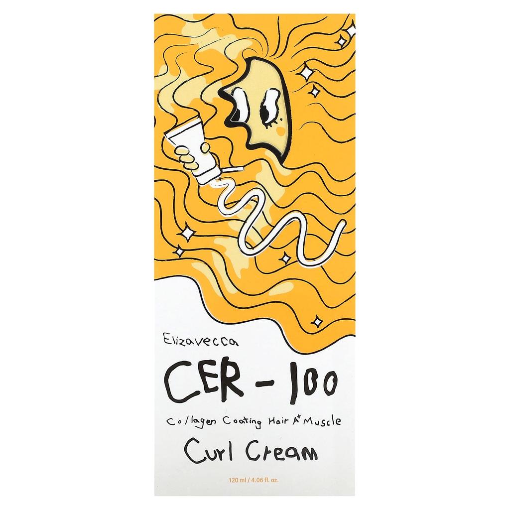 Elizavecca Cer-100, коллагеновое покрытие для волос A+ Muscle, крем для вьющихся волос, 4,06 жидких унций (120 мл)