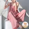 Book-printed artificial cotton and silk suspender shorts pajamas women's suit summer solid color loungewear with chest pad two-piece set
