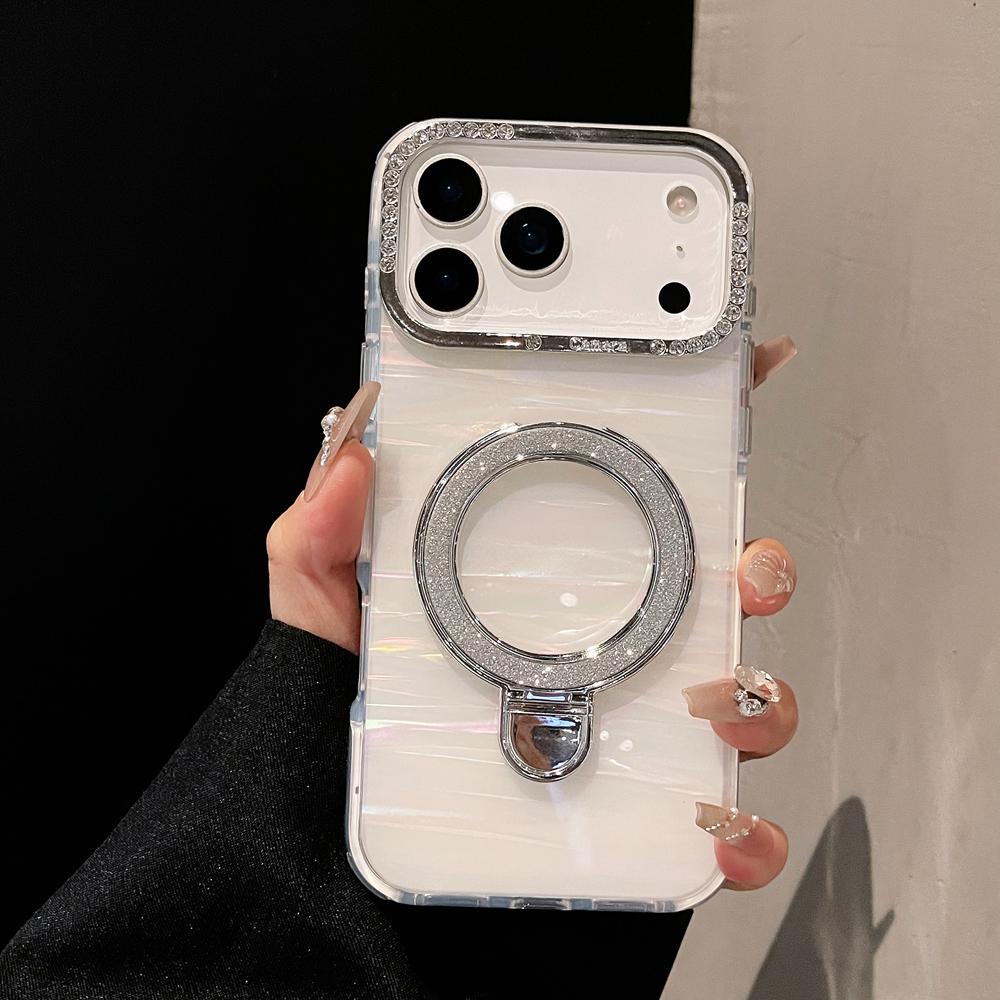 KEYSION Магнитный чехол с текстурой ракушки, инкрустированный драгоценными камнями, для iPhone 14 15 17 Pro Max Air 16Plus, противоударный бронированный чехол-накладка с кольцом-подставкой