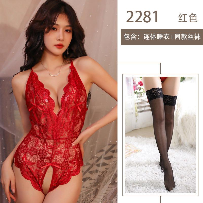 Sex lingerie purple sexy one-piece pure desire free lace perspective hot uniform free temptation