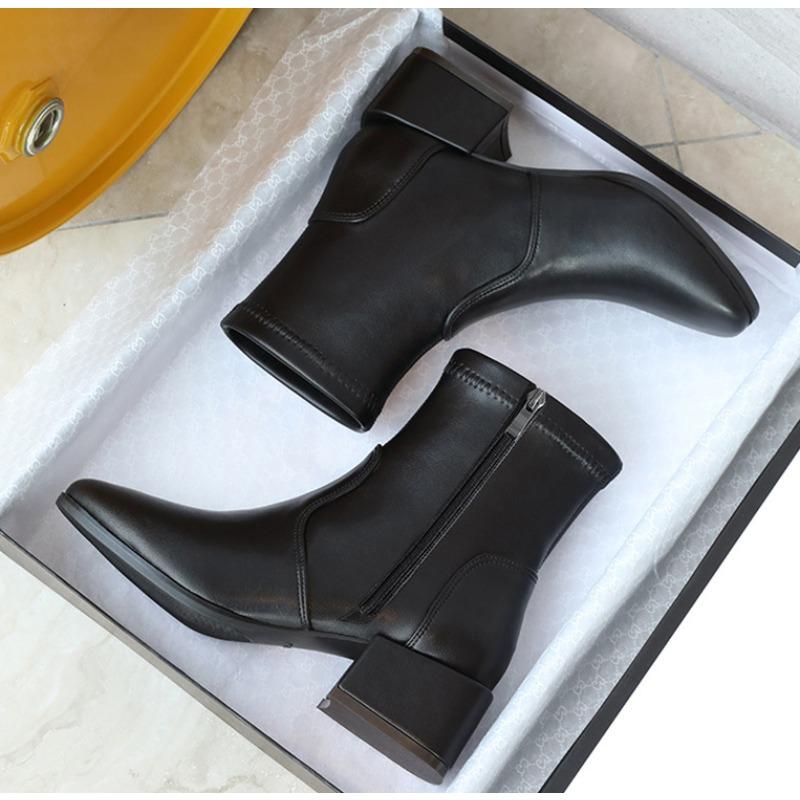 Размер 32-43 Женские короткие ботинки на толстом каблуке Модные стройнящие ботильоны Классический стиль Осень Зима Женские ботинки с квадратным носком