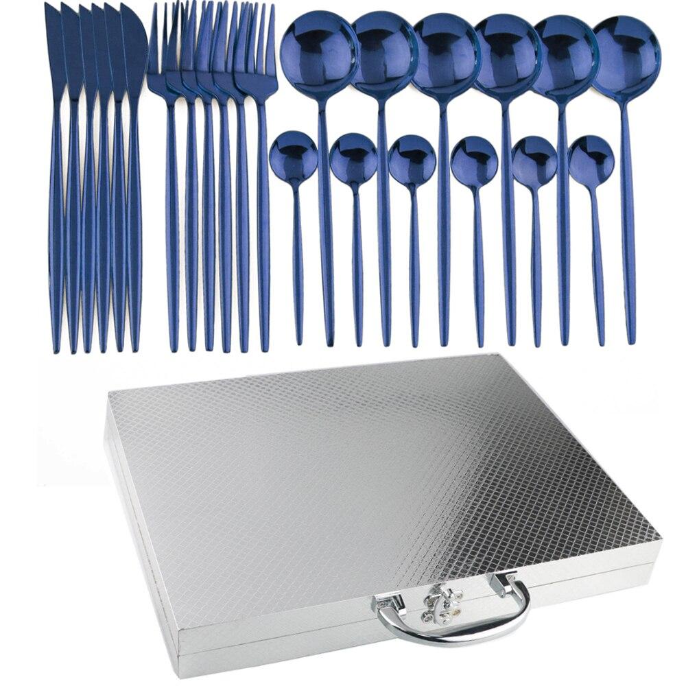 24Pcs Black Dinnerware Set Luxury Cutlery Set 304 Stainless Steel Dinner Set Fork Spoon Knife Tableware Silverware With Gift Box