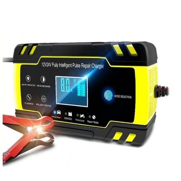 Модернизированное импульсное зарядное устройство 12V8A/24V4A с ЖК-дисплеем. Зарядное устройство для мотоциклетного и автомобильного аккумулятора. AGM GEL WET. Зарядное устройство для свинцово-кислотных аккумуляторов 100–240 В.