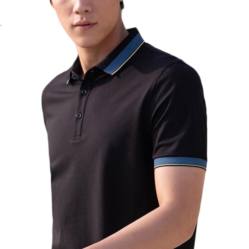 YOUNGOR Men's T-Shirt, Summer Youth Business Casual Short-Sleeve T-Shirt, GSPC533019ACA, Black, 2XL