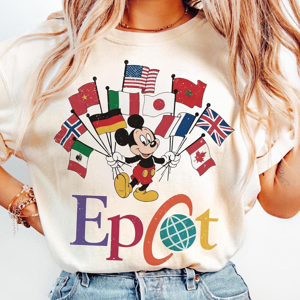 Mickey Flags EPCOT Shirt and kids tshirt, Vintage 90s Style World Tour Tee
