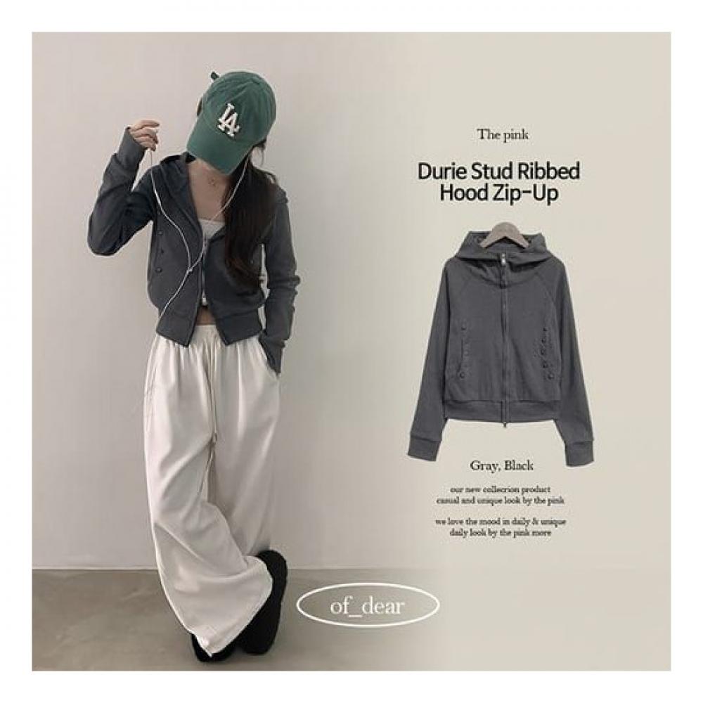 The Pink Women Durie Stud Ribbed Crop Zip Up Hoodie
