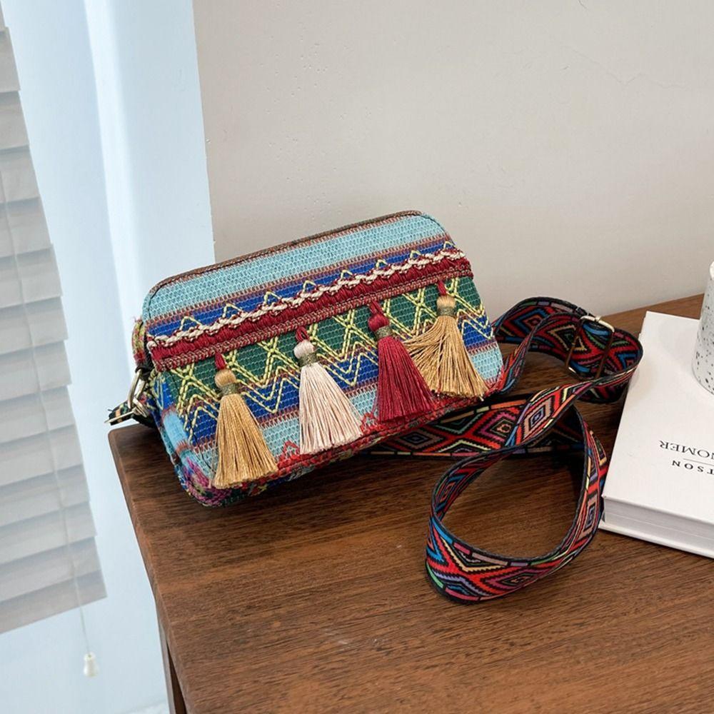 Embroidery Fringe Cloth Handbag Women Shoulder Bag Ethnic Style Bag Crossbody Bags Small Square Bag