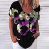 Женская футболка с V-образным вырезом и коротким рукавом, топ с 3D-красивым цветочным принтом, уличная мода, повседневная женская свободная одежда в стиле Харадзюку