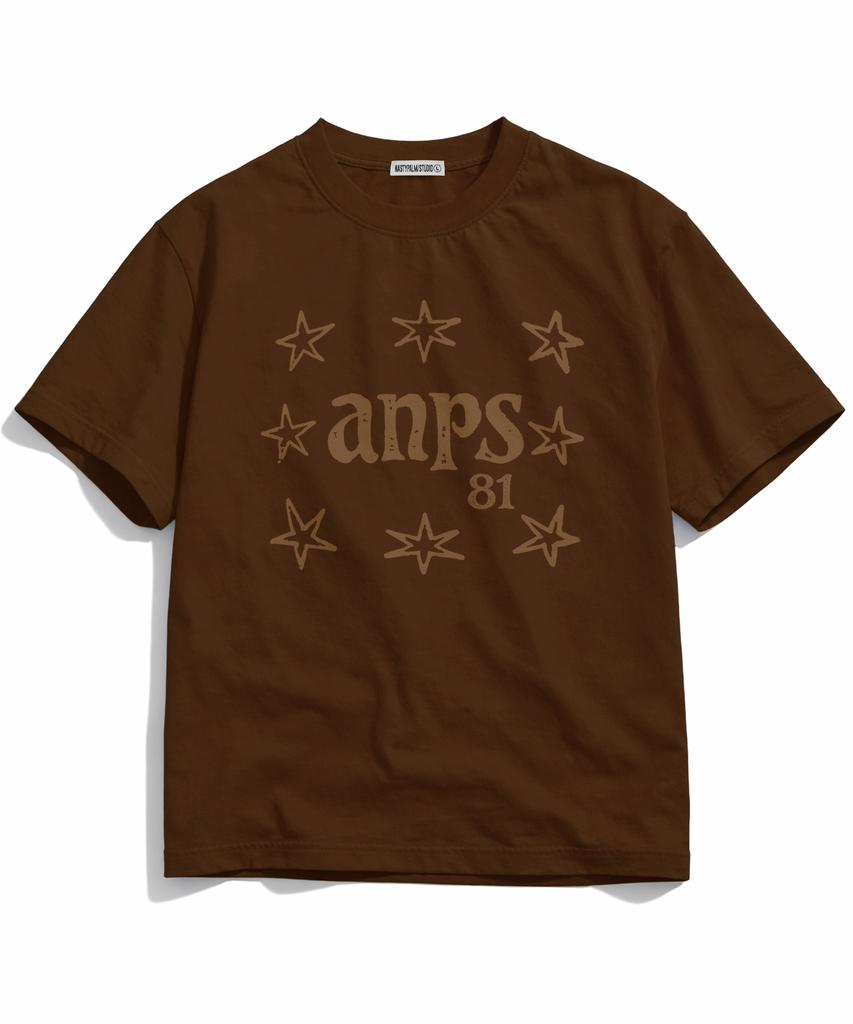 NP STUDIO Anp Star Свободная футболка с коротким рукавом [ Коричневый ]