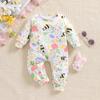 1-9 Months Baby Girl Adorable Flower Honeybee Full Print Romper Casual Long Sleeve Jumpsuit