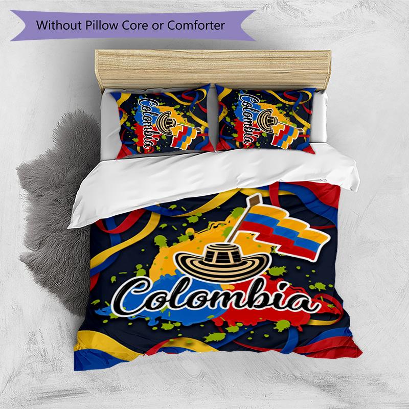 Colombia Football Printed Bedding 3 Piece Set Cozy Breathable Bed Cover Set as Housewarming Holiday Gift