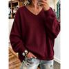 Women S Waffle Knit V Neck Long Sleeve Loose Casual Sweatshirt