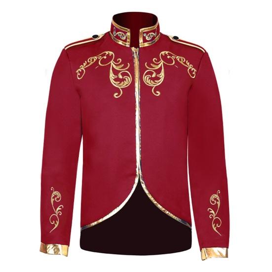 Мужская куртка со стойкой, длинным рукавом, золотым вышитым узором, короткое пальто, приталенного силуэта, костюм на Хэллоуин, дорожная одежда