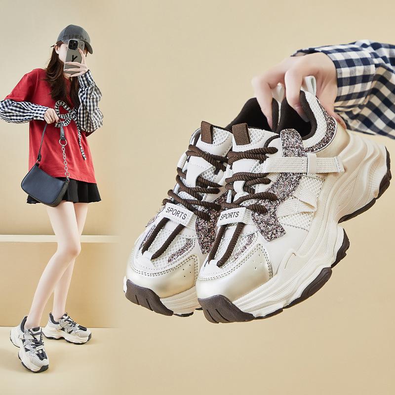 Кроссовки для папы для женщин, повседневные кроссовки для бега, нескользящие кроссовки для ходьбы, нескользящие теннисные туфли на шнуровке, удобные женские дышащие легкие рабочие кроссовки