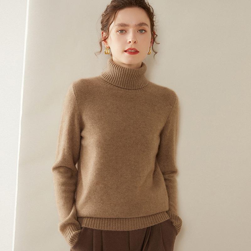 Women's High-Neck Cashmere Sweater, 2024 Autumn/Winter Thick Wool Pullover, Loose Slimming Base Layer