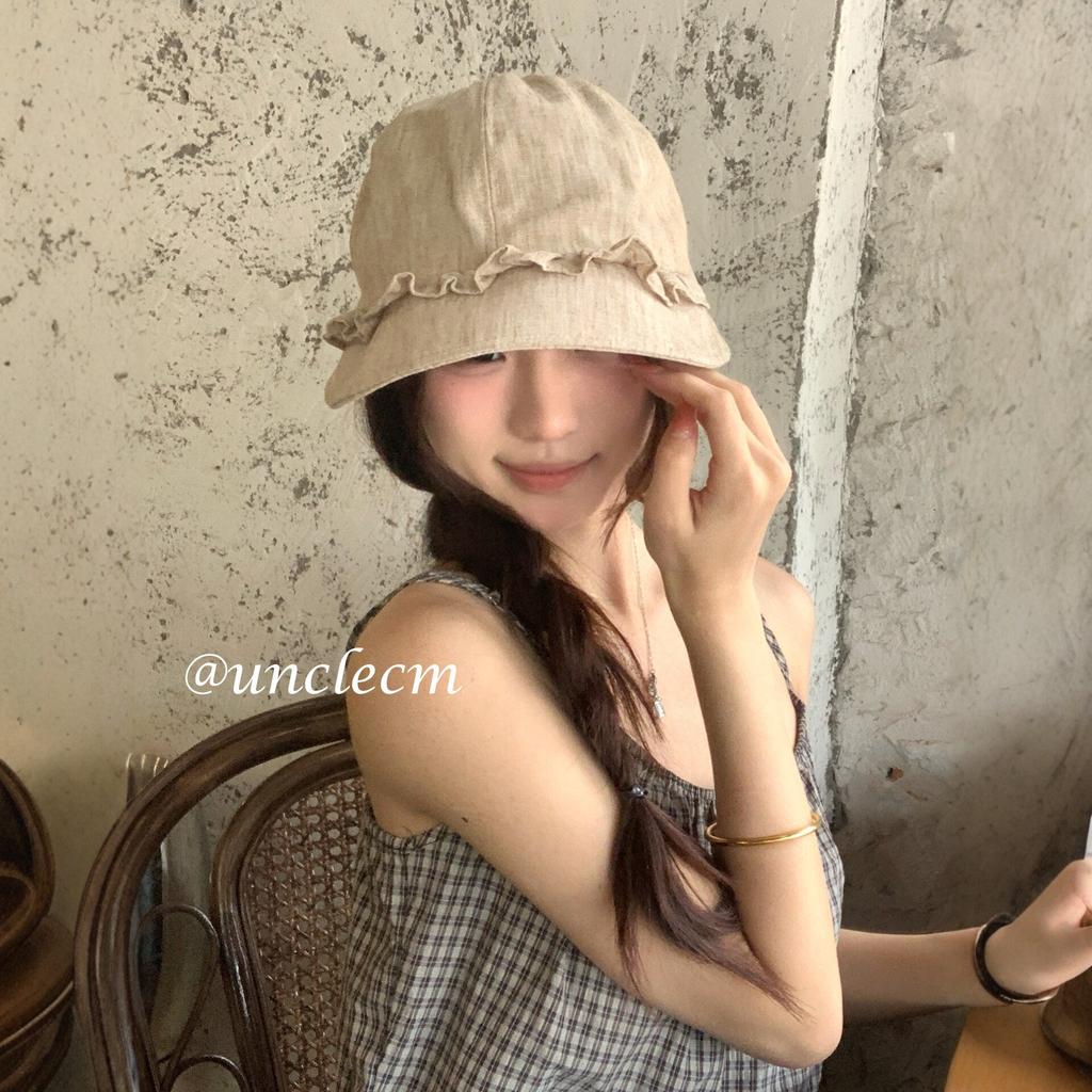 Literary style pleated flower fisherman's hat children large brim sunshade beret light face small cap
