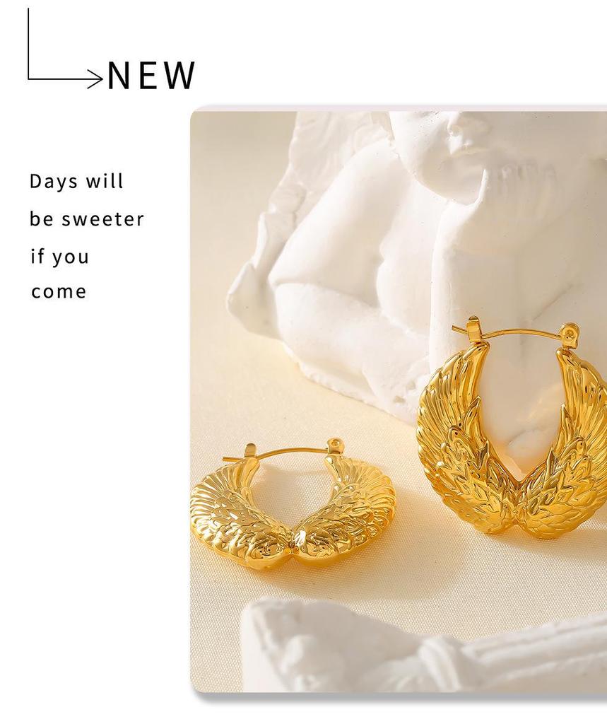 Серьги-крылья геометрической формы с покрытием из 18-каратного золота из титановой стали - Европейский/Американский ретро-дизайн