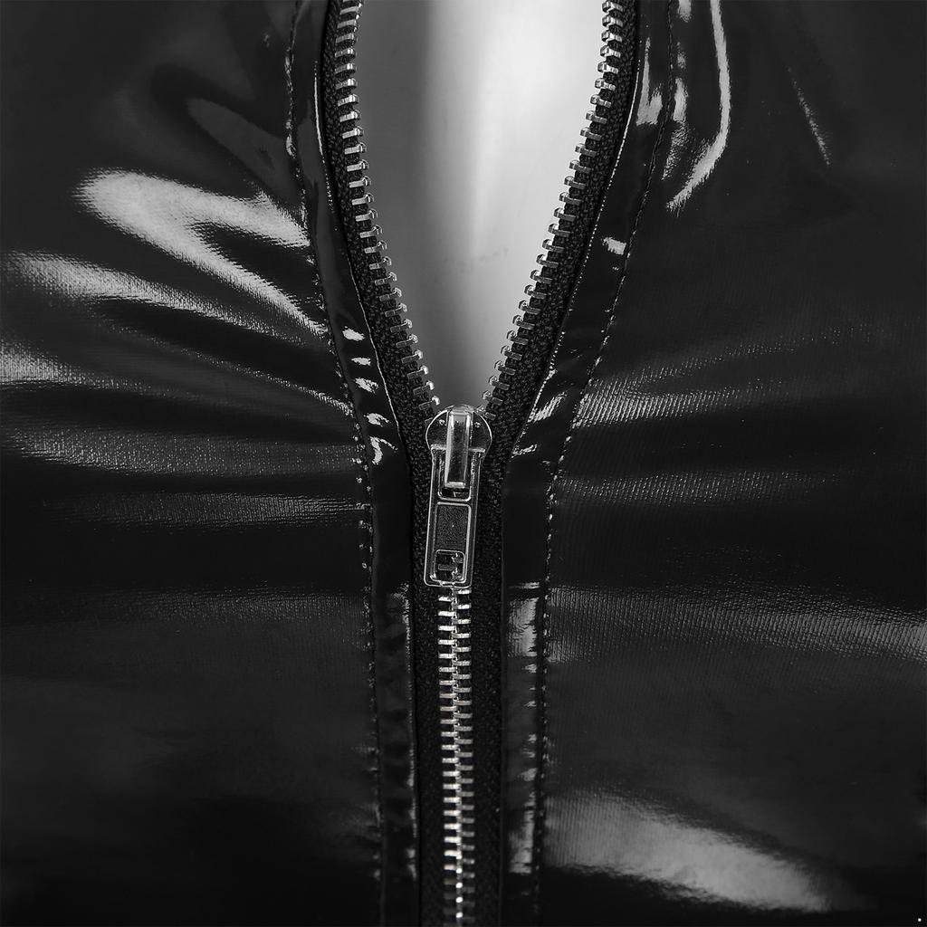 Женские топы на бретелях с мокрым эффектом, жилет без рукавов на молнии, куртка из лакированной кожи с воротником-стойкой для ночного клуба