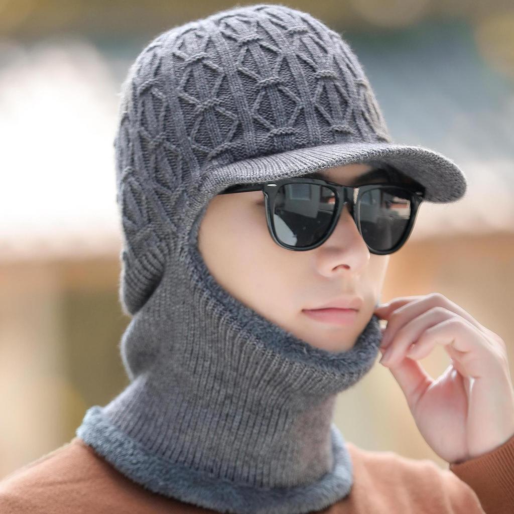 Hat Men's Winter Windproof Warm Wool Knitted Hat Fashionable New Cotton Hat Plus Velvet Baotou Cycling Cold Hat