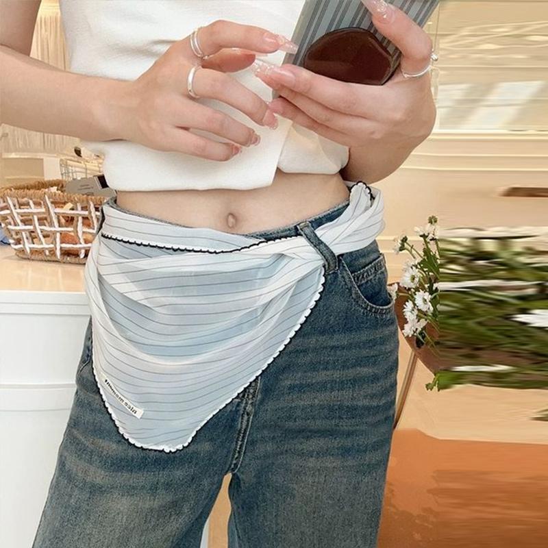 Korean Sweet Neckerchief Polka Dot Headband Turban Fashion Fresh Small Scarf Thin Striped Triangular Hair Band Girls Headscarf