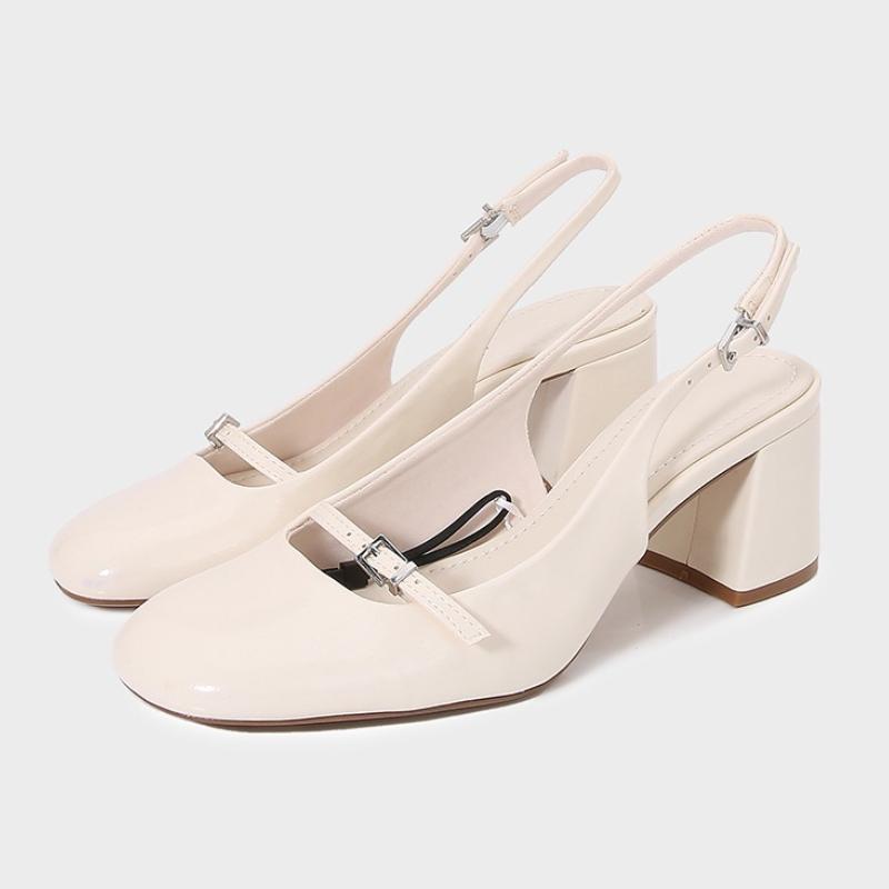 Fashion Round Toe Buckle Back Strap Women Sandals High Quality Patent Leather Hoof Heel Mary Jane Shoes Fashion Comfort Plus Size Shoes
